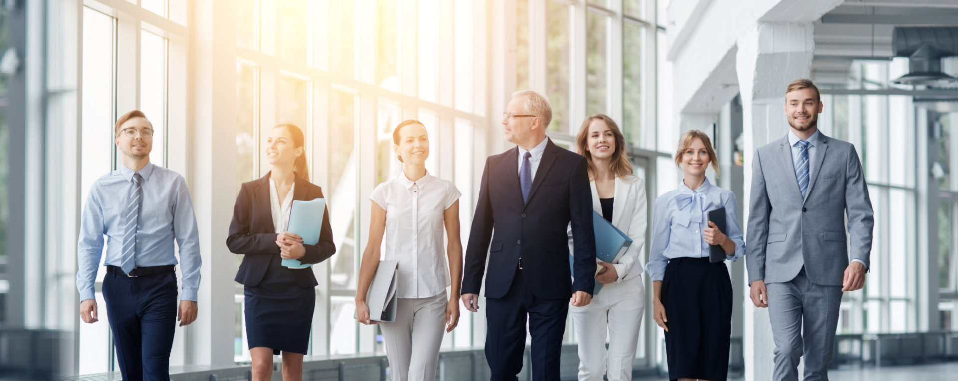 Smiling walking employees