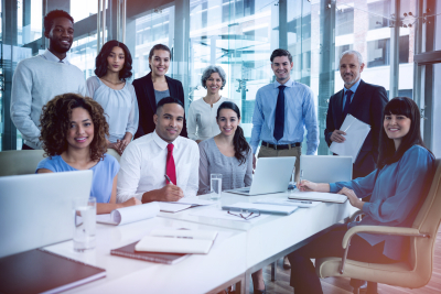 Smiling business people in office